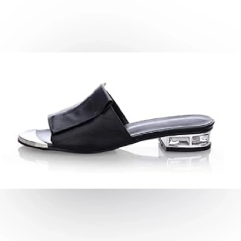 NEW Black Sandal Slides w/ Crystal Heels Size 9